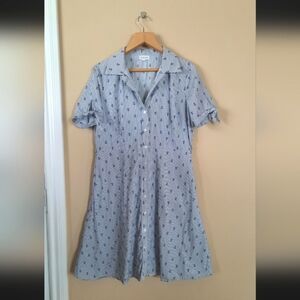 Chloe + Rene Blue White Stripe Cotton Button Down Dress Anchors Nautical